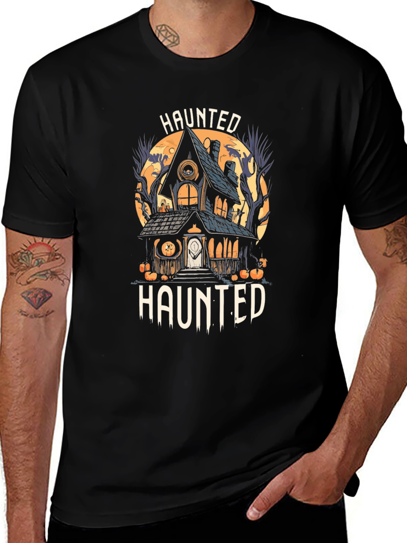 Haunted House Halloween T-Shirt - Spooky Design