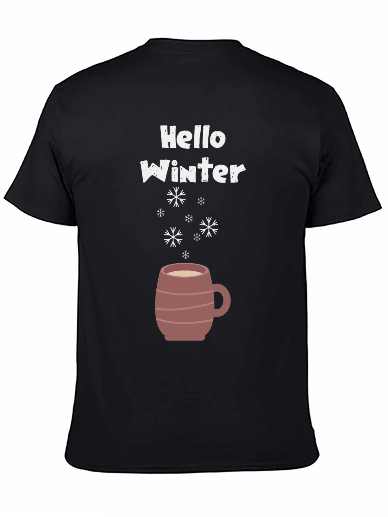 Hello Winter T-Shirt - Coffee Mug & Snowflakes