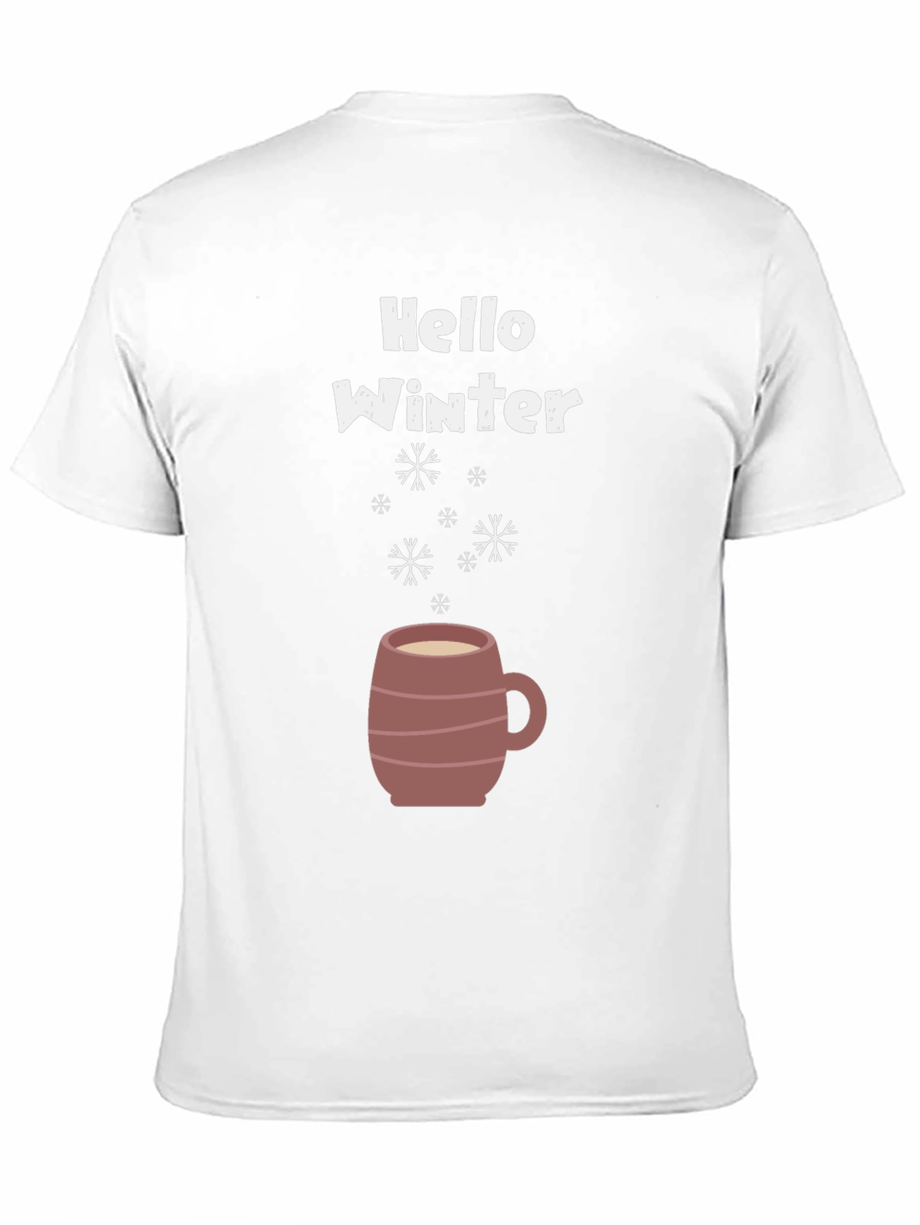 Hello Winter T-Shirt - Coffee Mug & Snowflakes
