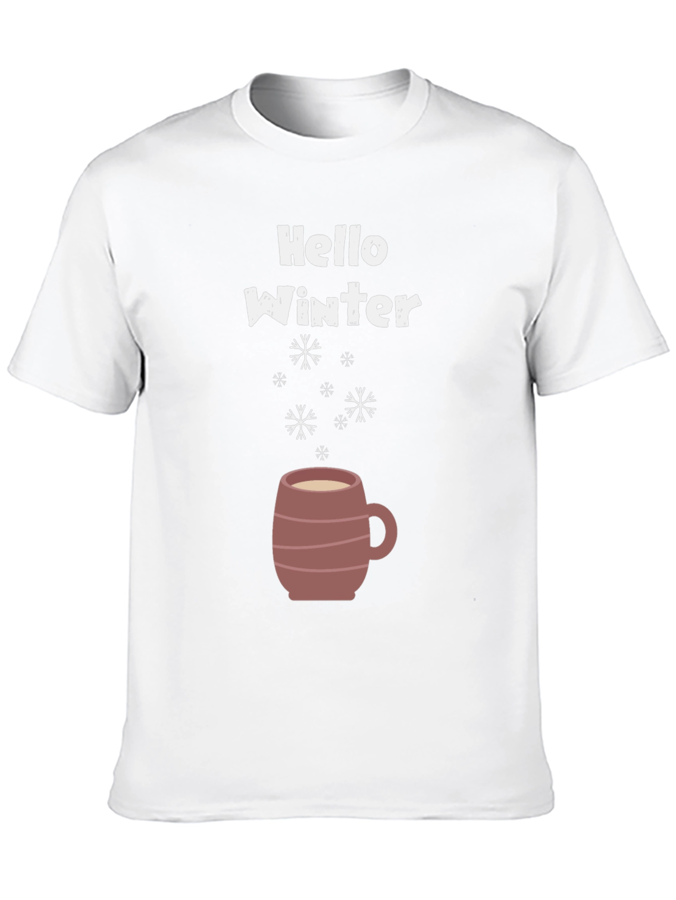 Hello Winter T-Shirt - Coffee Mug & Snowflakes