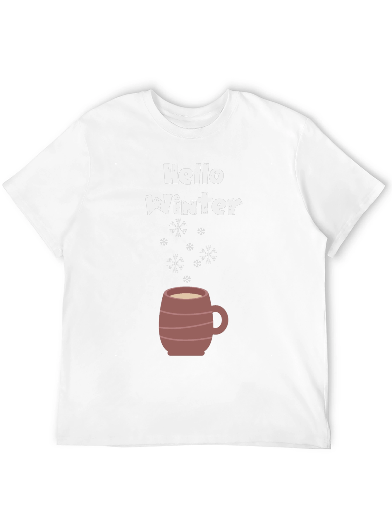 Hello Winter T-Shirt - Coffee Mug & Snowflakes