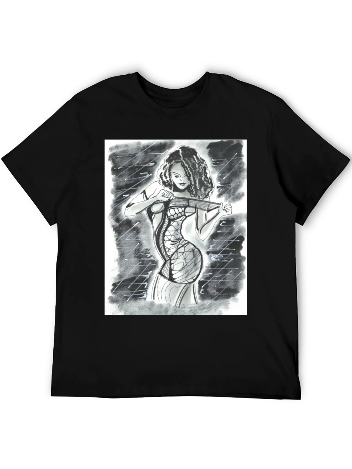 Edgy Artistic Woman Black T-Shirt