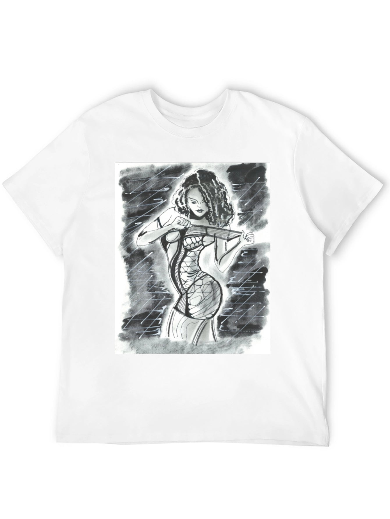 Edgy Artistic Woman Black T-Shirt