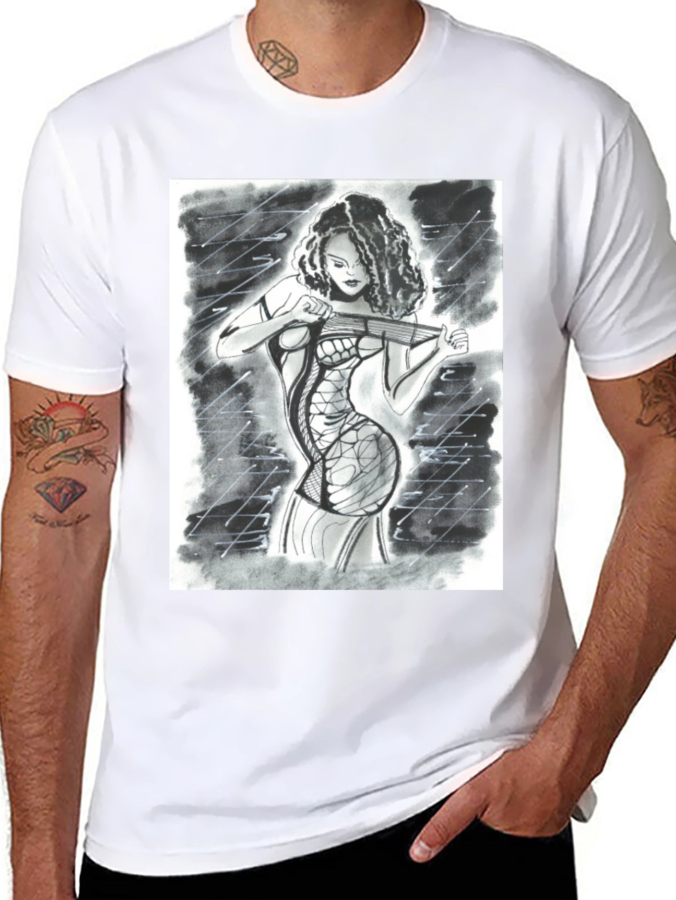 Edgy Artistic Woman Black T-Shirt