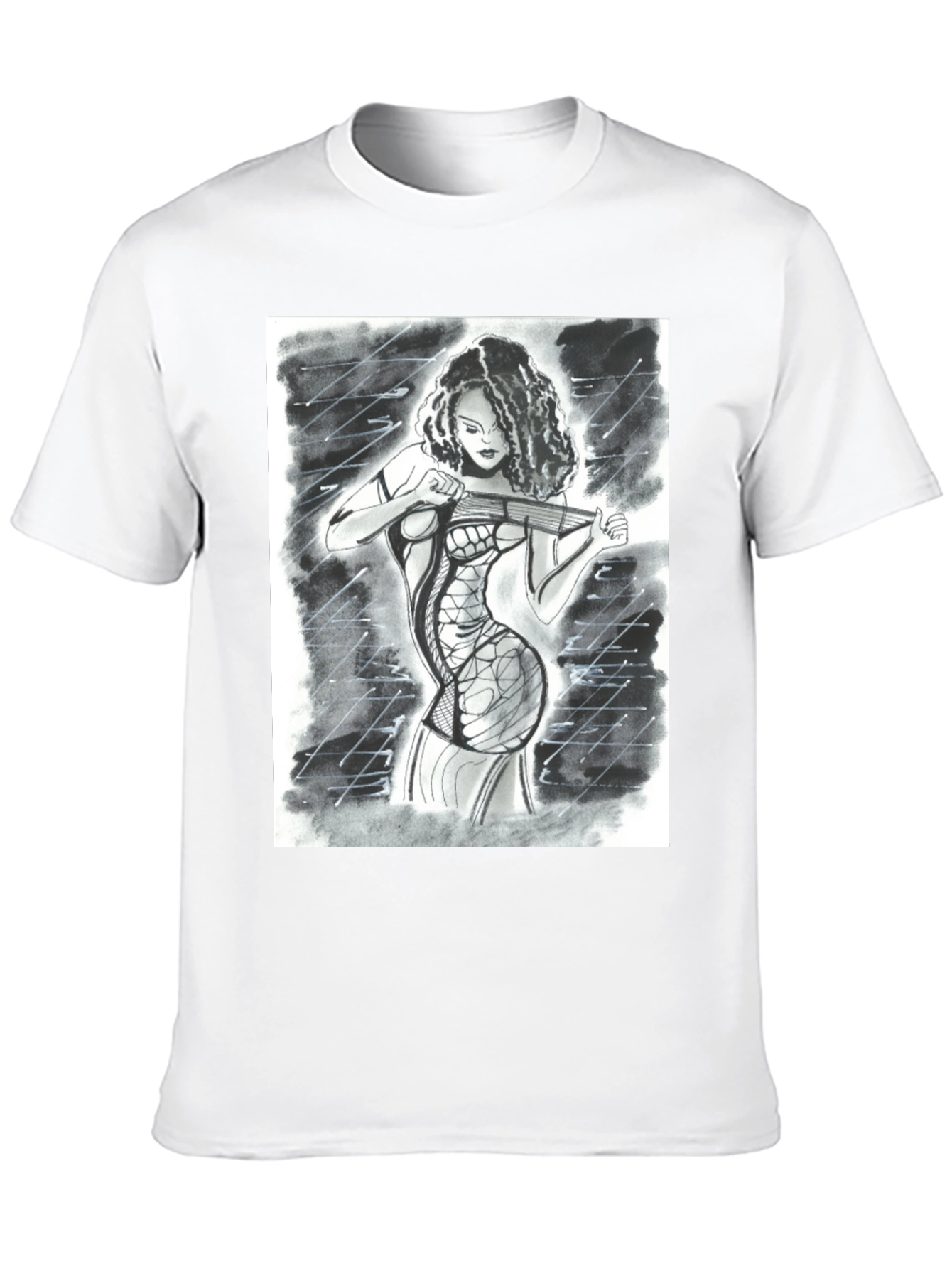 Edgy Artistic Woman Black T-Shirt
