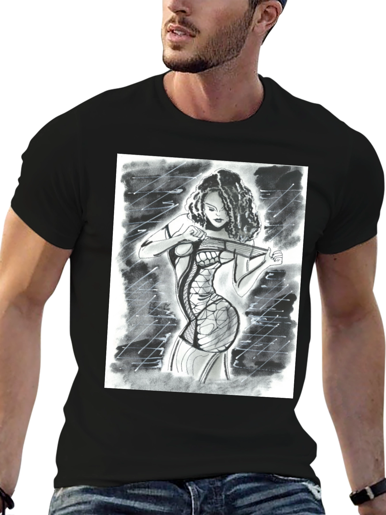 Edgy Artistic Woman Black T-Shirt