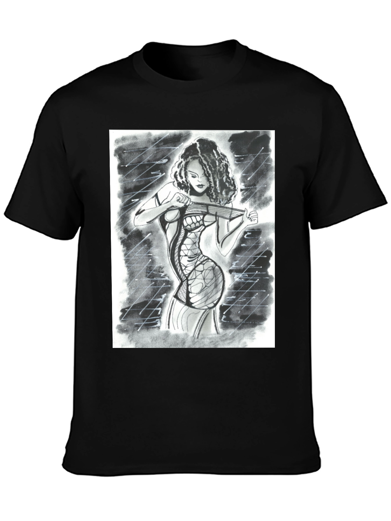 Edgy Artistic Woman Black T-Shirt