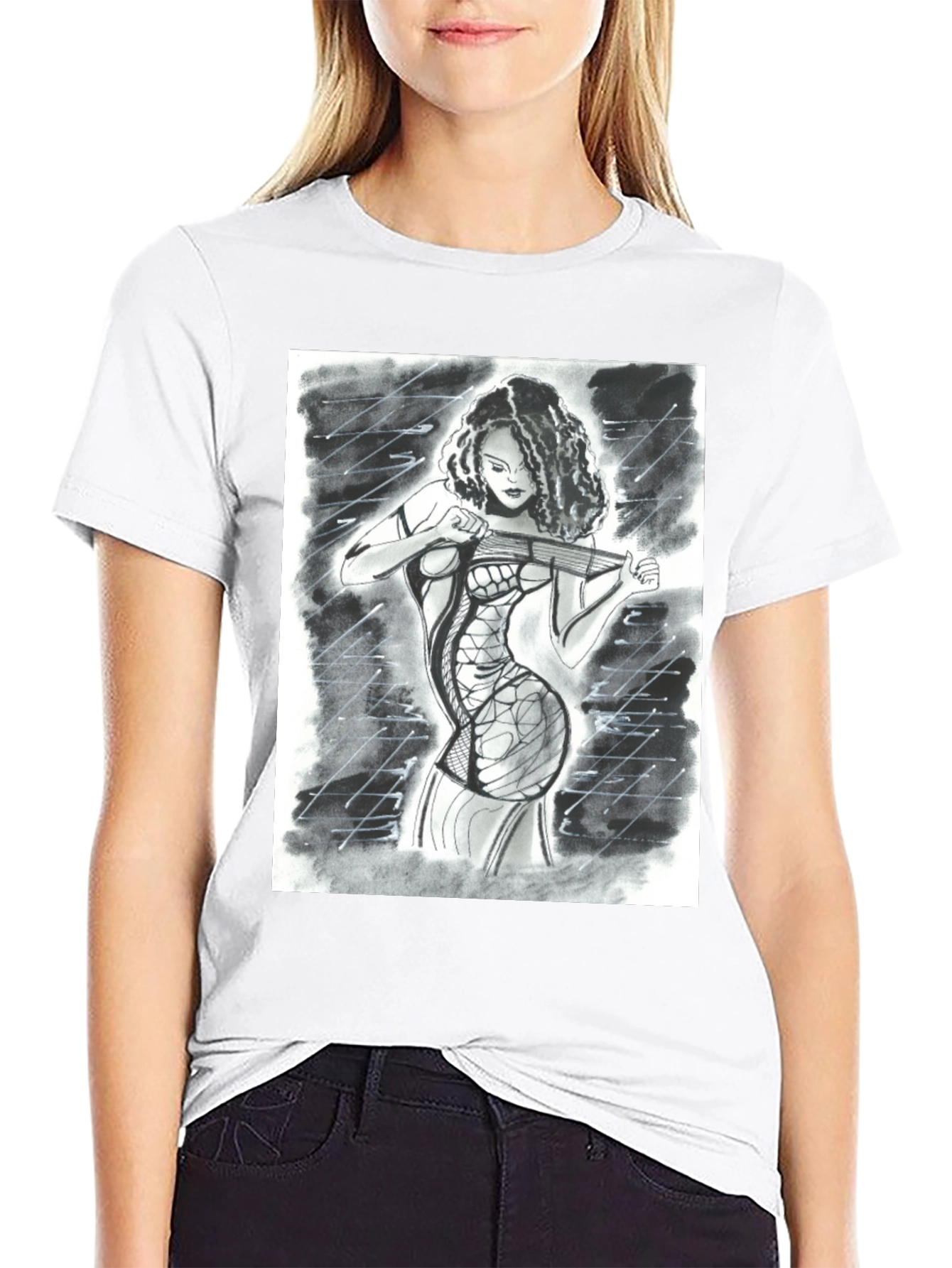 Edgy Artistic Woman Black T-Shirt