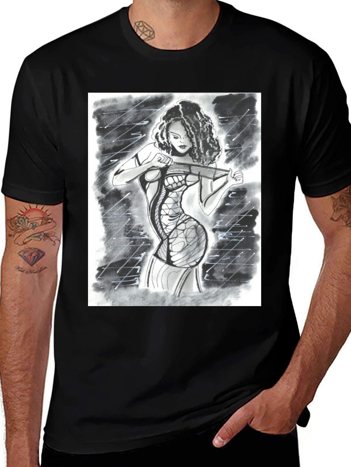 Edgy Artistic Woman Black T-Shirt