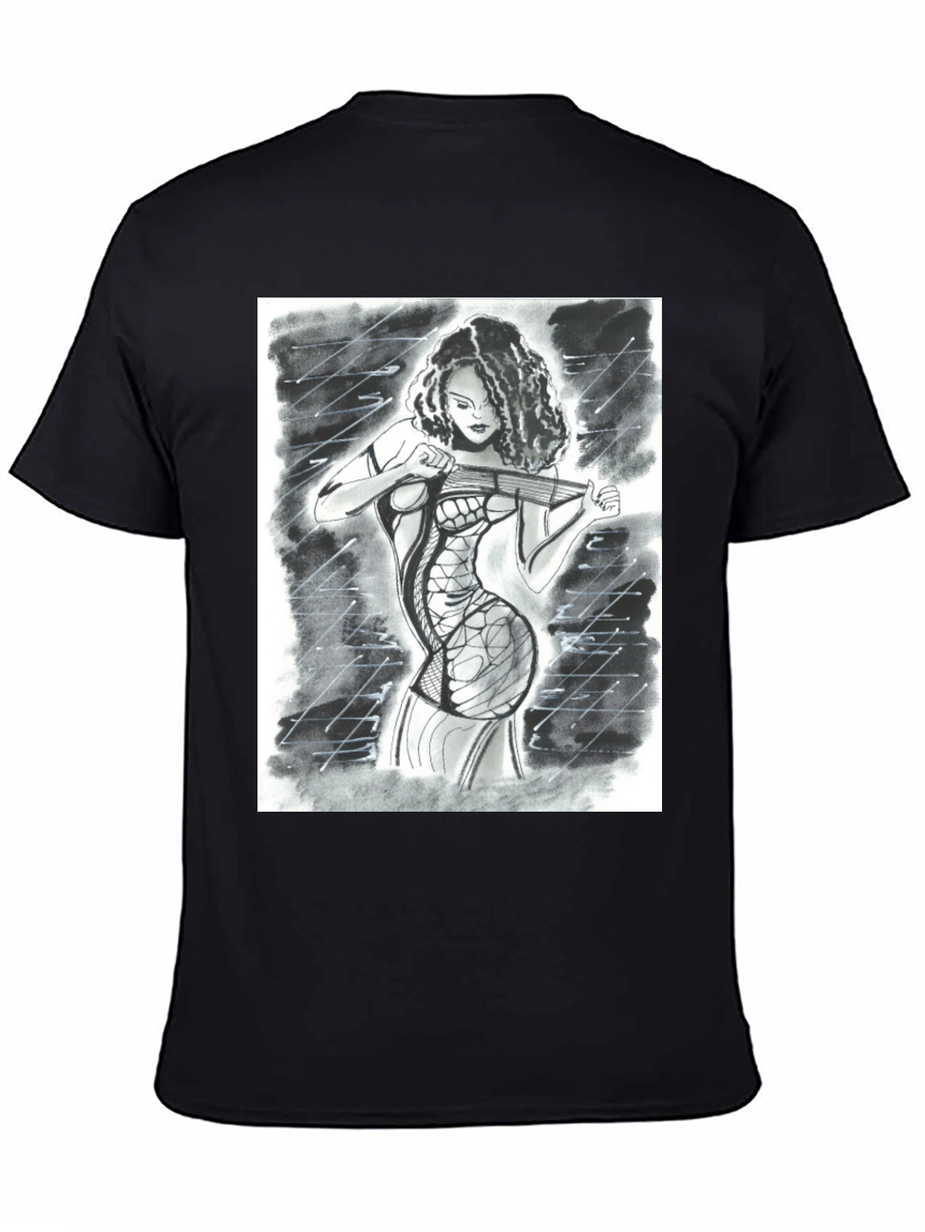 Edgy Artistic Woman Black T-Shirt