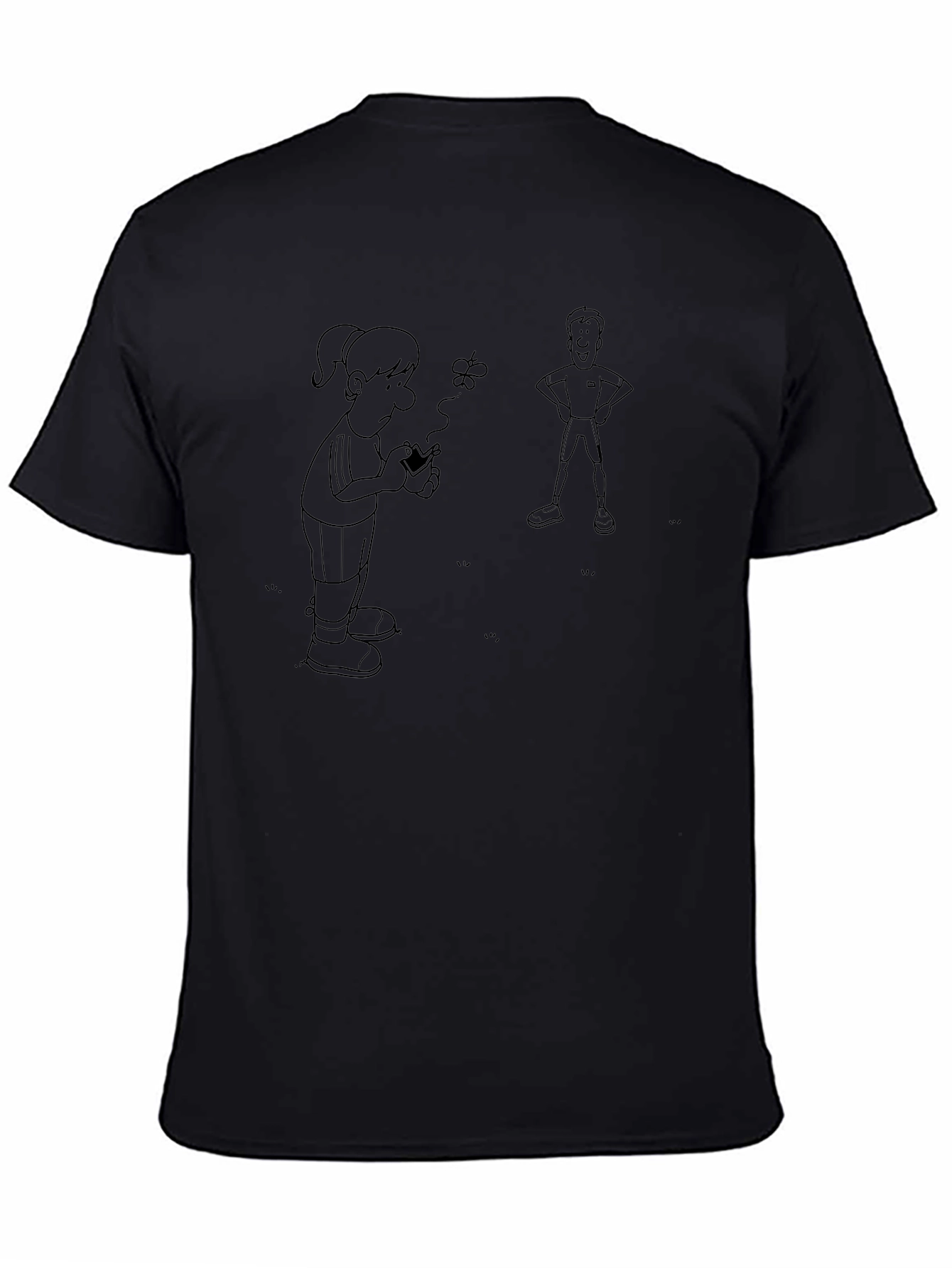 Cartoon Graphic Tee - Casual Black T-Shirt