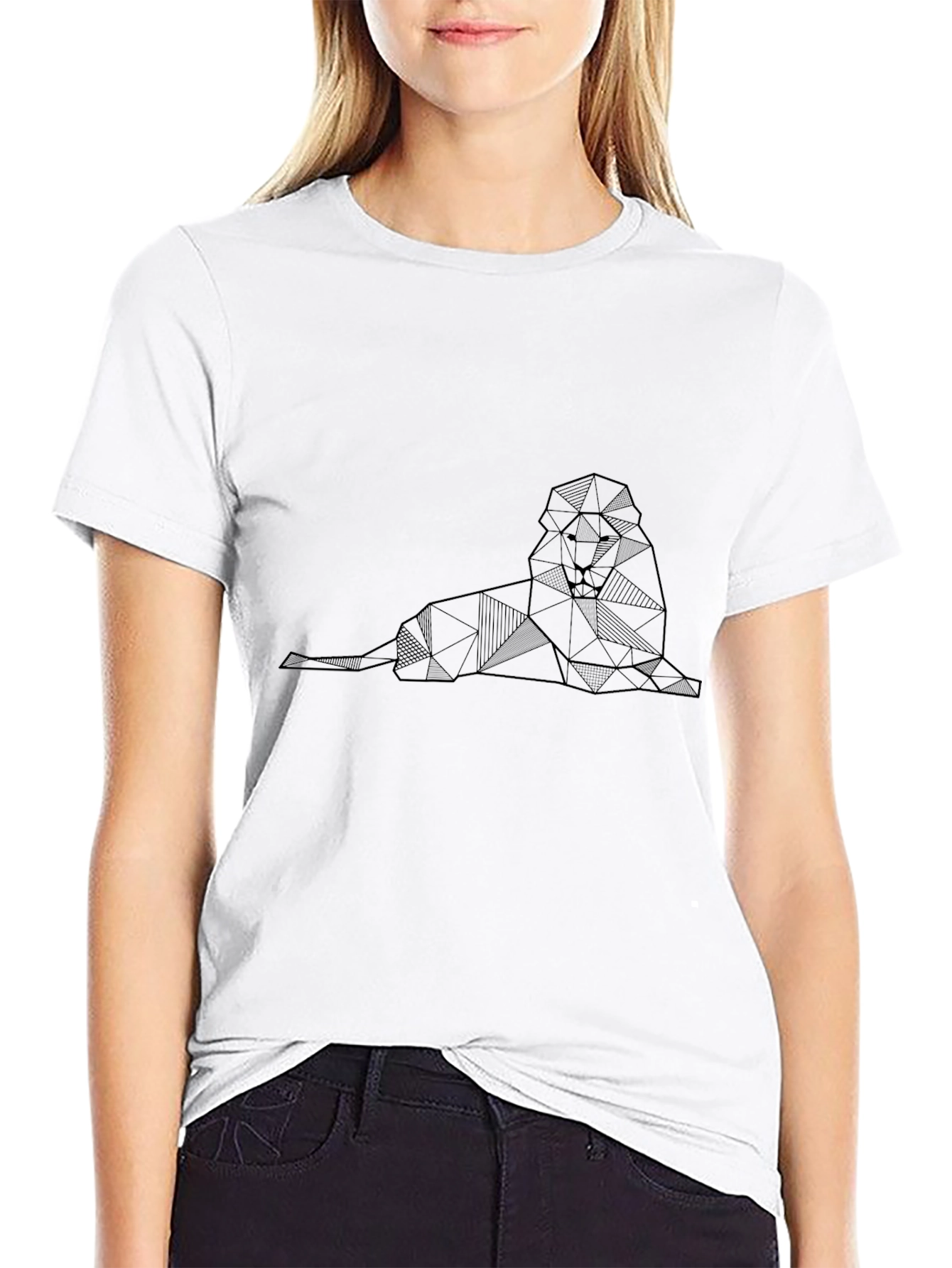 Geometric Lion Graphic Black T-Shirt