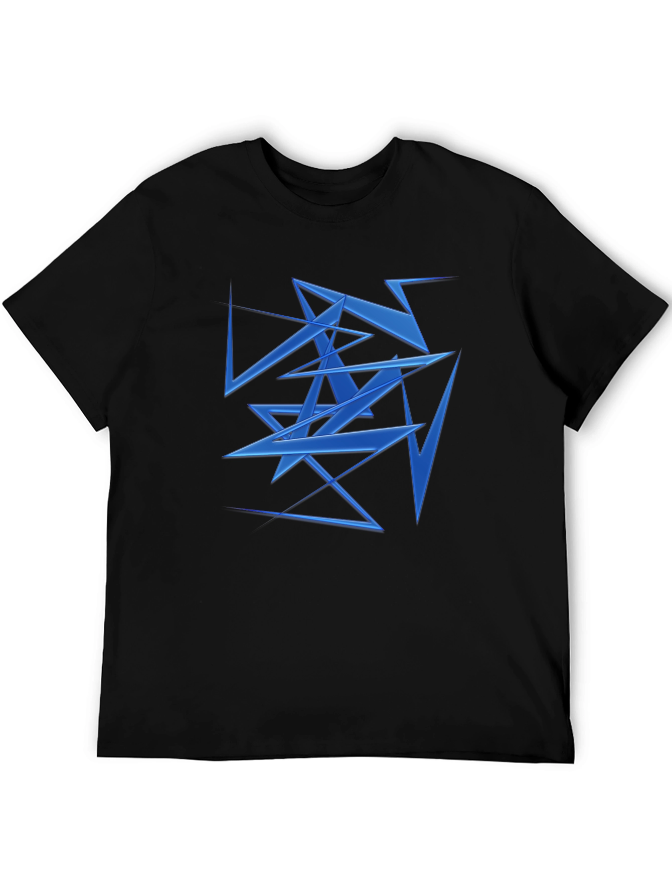 Abstract Geometric Blue Pattern Black T-Shirt