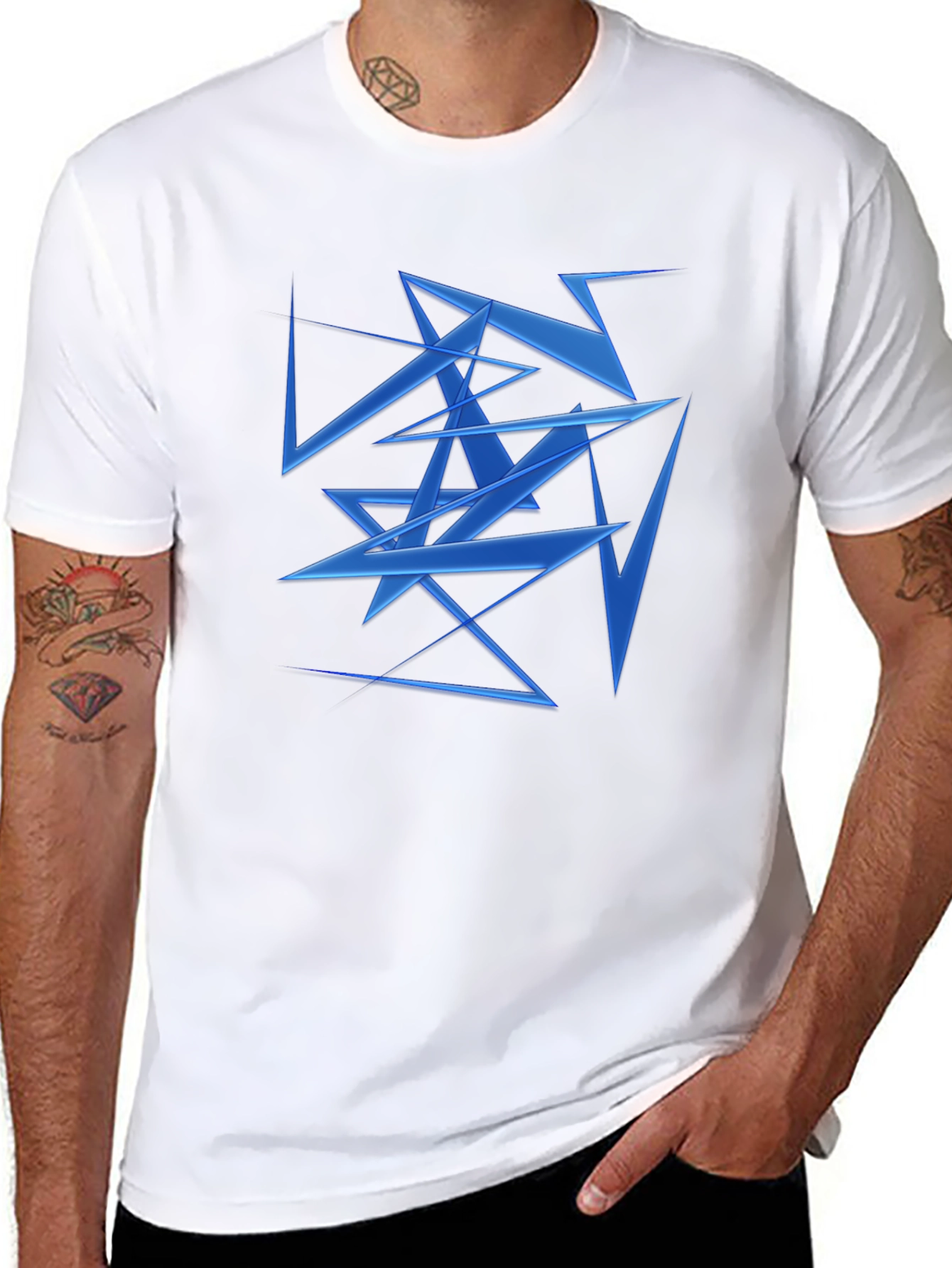 Abstract Geometric Blue Pattern Black T-Shirt