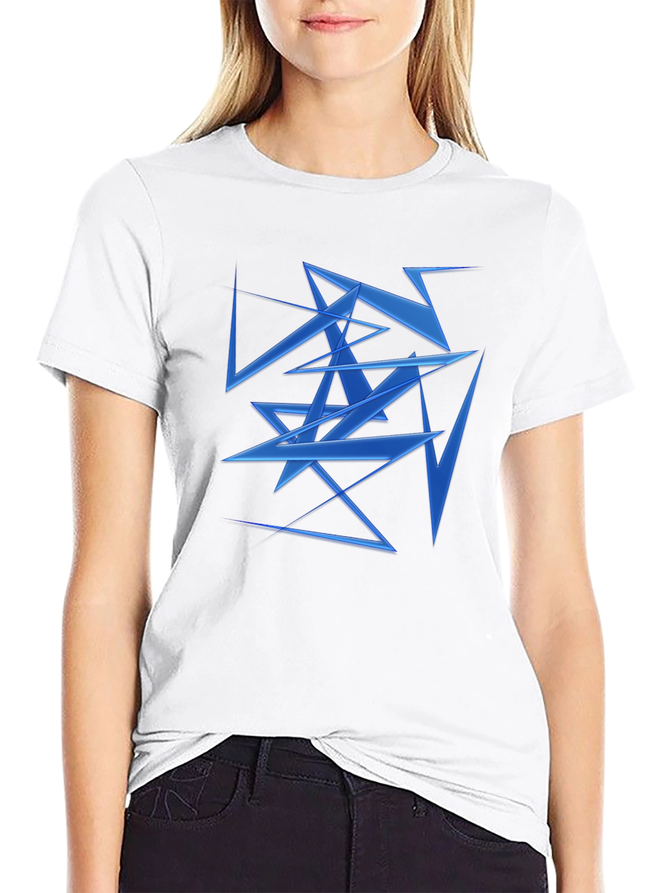 Abstract Geometric Blue Pattern Black T-Shirt