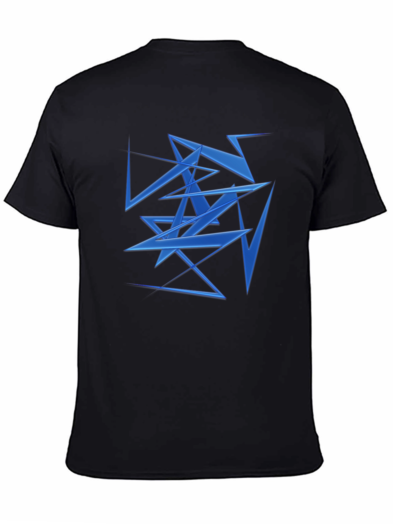 Abstract Geometric Blue Pattern Black T-Shirt