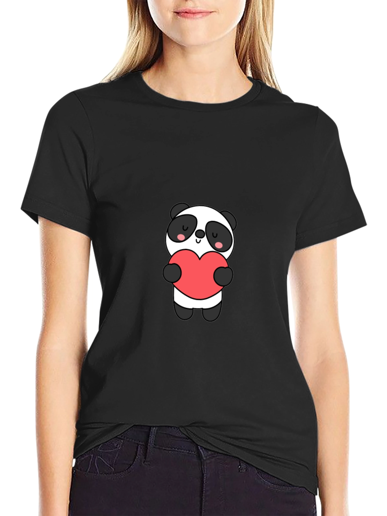 Cute Panda Holding Heart Graphic Tee