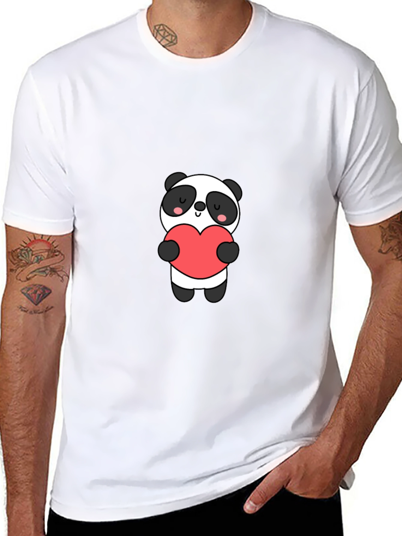 Cute Panda Holding Heart Graphic Tee