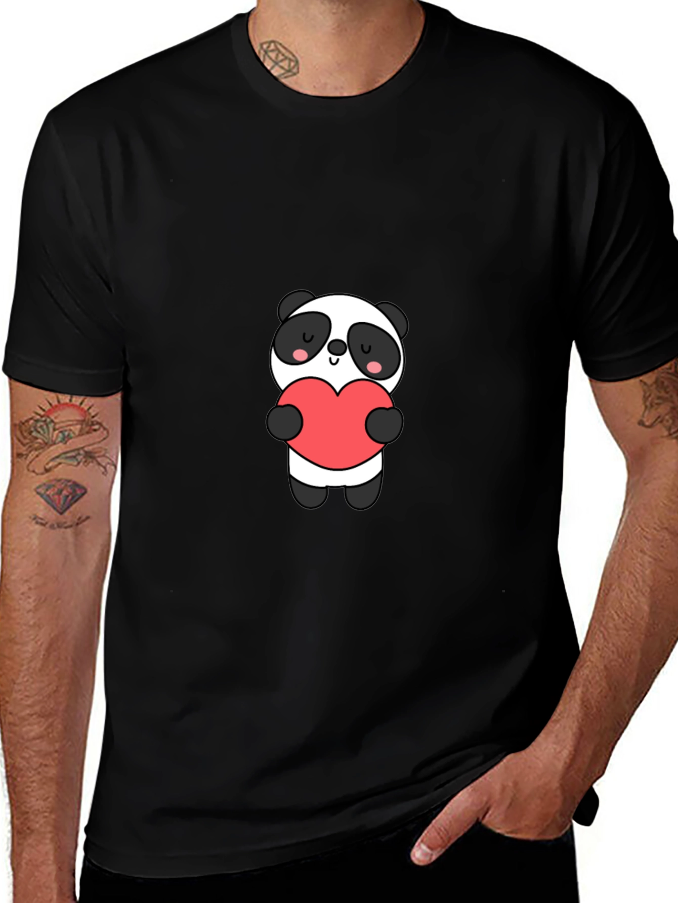 Cute Panda Holding Heart Graphic Tee