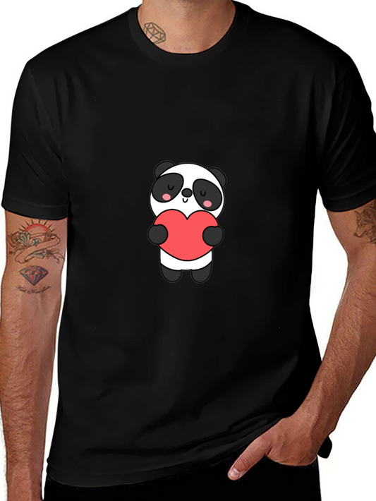 Cute Panda Holding Heart Graphic Tee