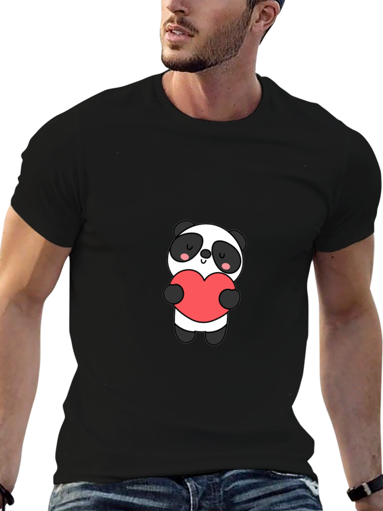 Cute Panda Holding Heart Graphic Tee