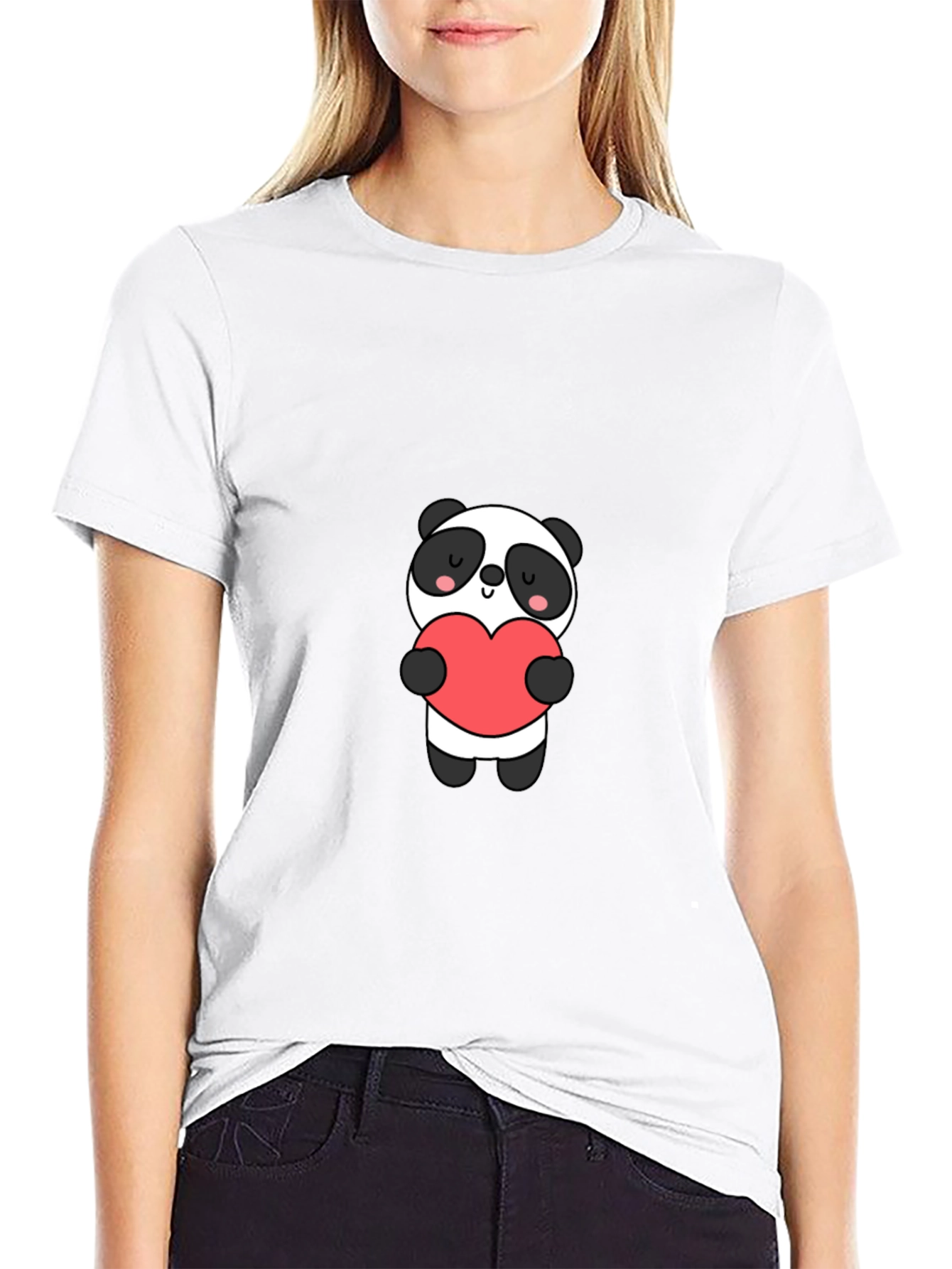 Cute Panda Holding Heart Graphic Tee