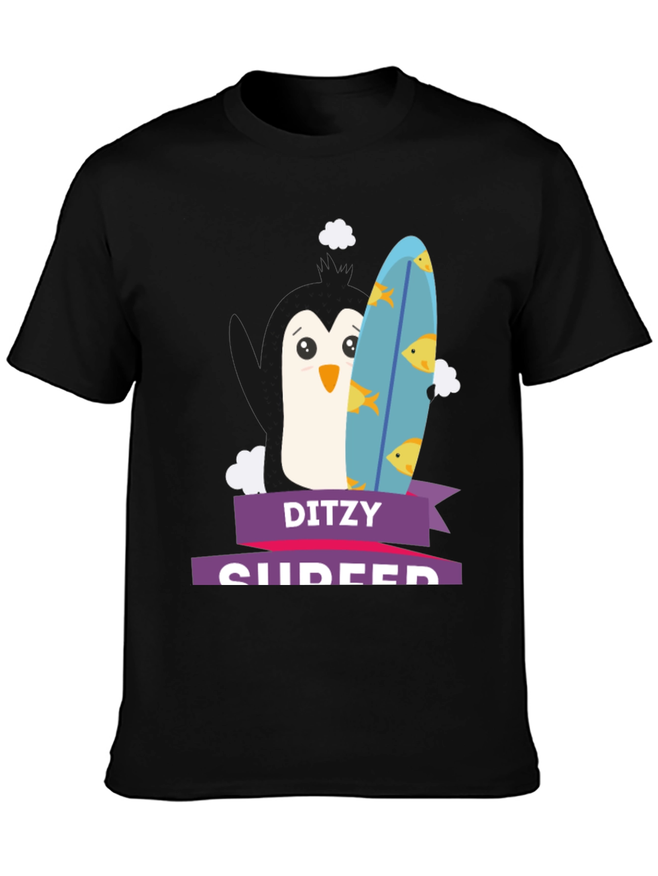 Dizty Surfer Penguin T-Shirt - Cartoon Animal Tee