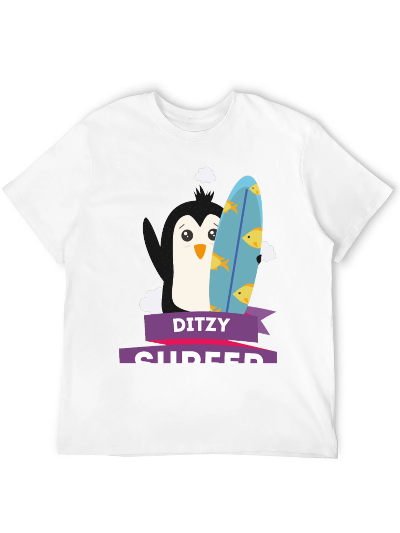 Dizty Surfer Penguin T-Shirt - Cartoon Animal Tee