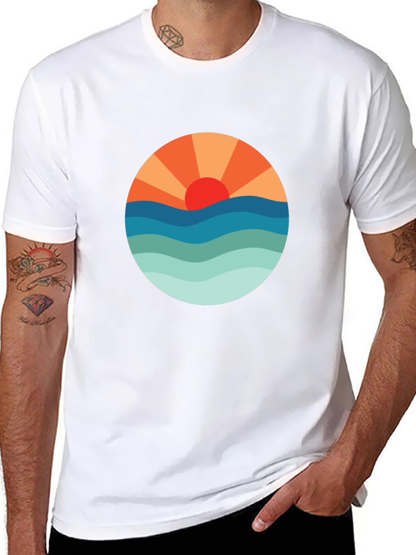 Sunset Waves Graphic Tee - Black Cotton Blend