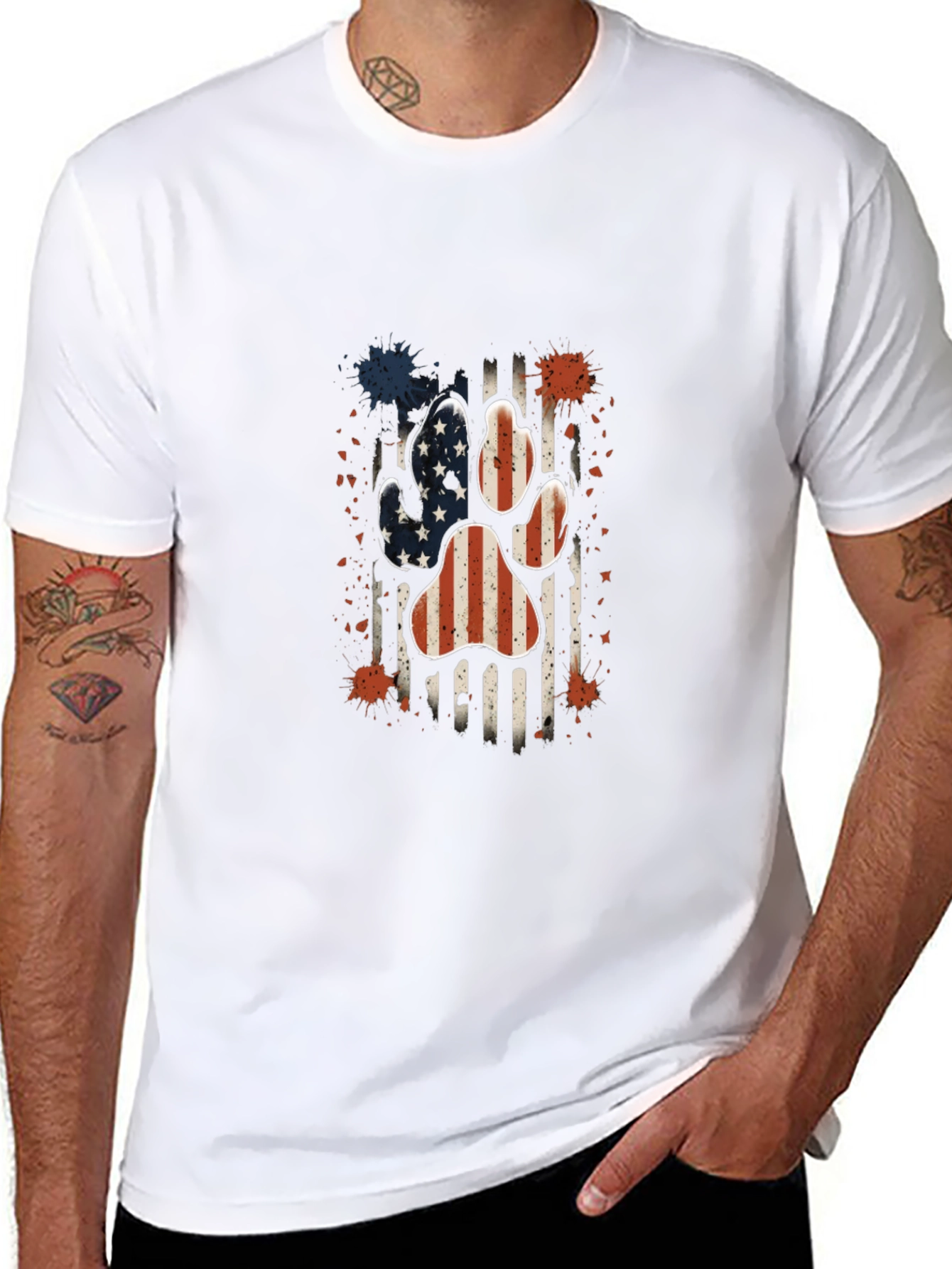 Patriotic Paw Print Mens T-Shirt