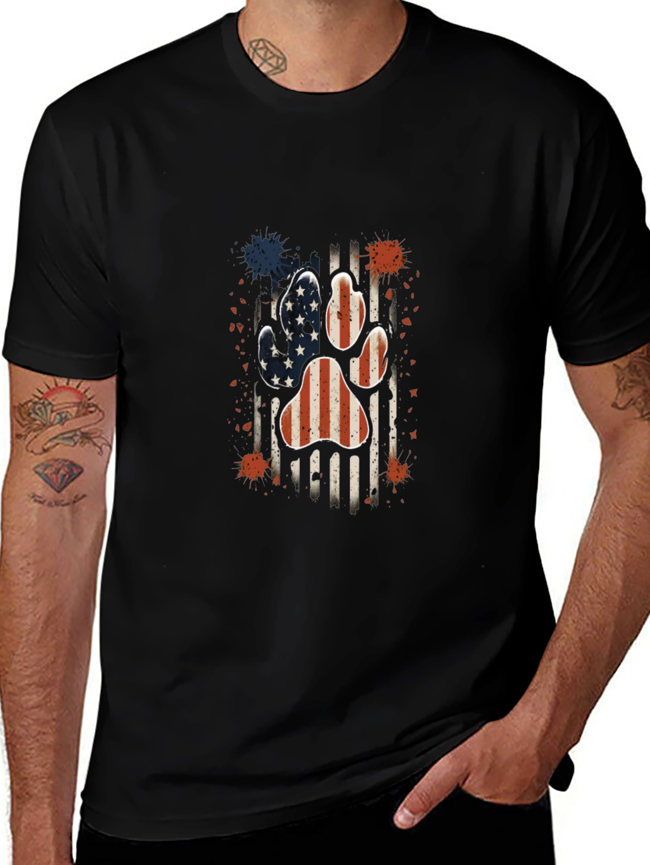 Patriotic Paw Print Mens T-Shirt