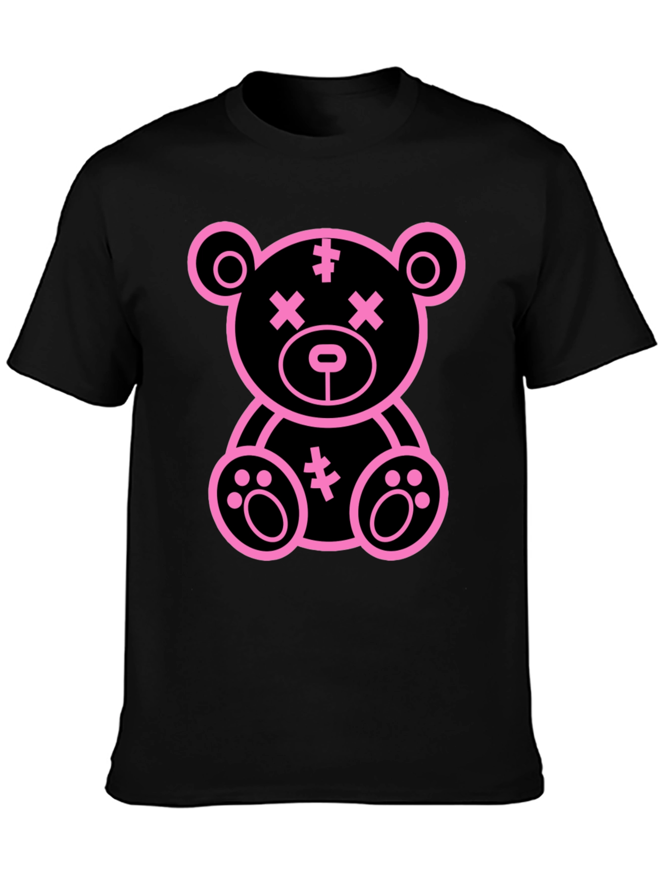 Cool Pink Teddy Bear Graphic Black T-Shirt