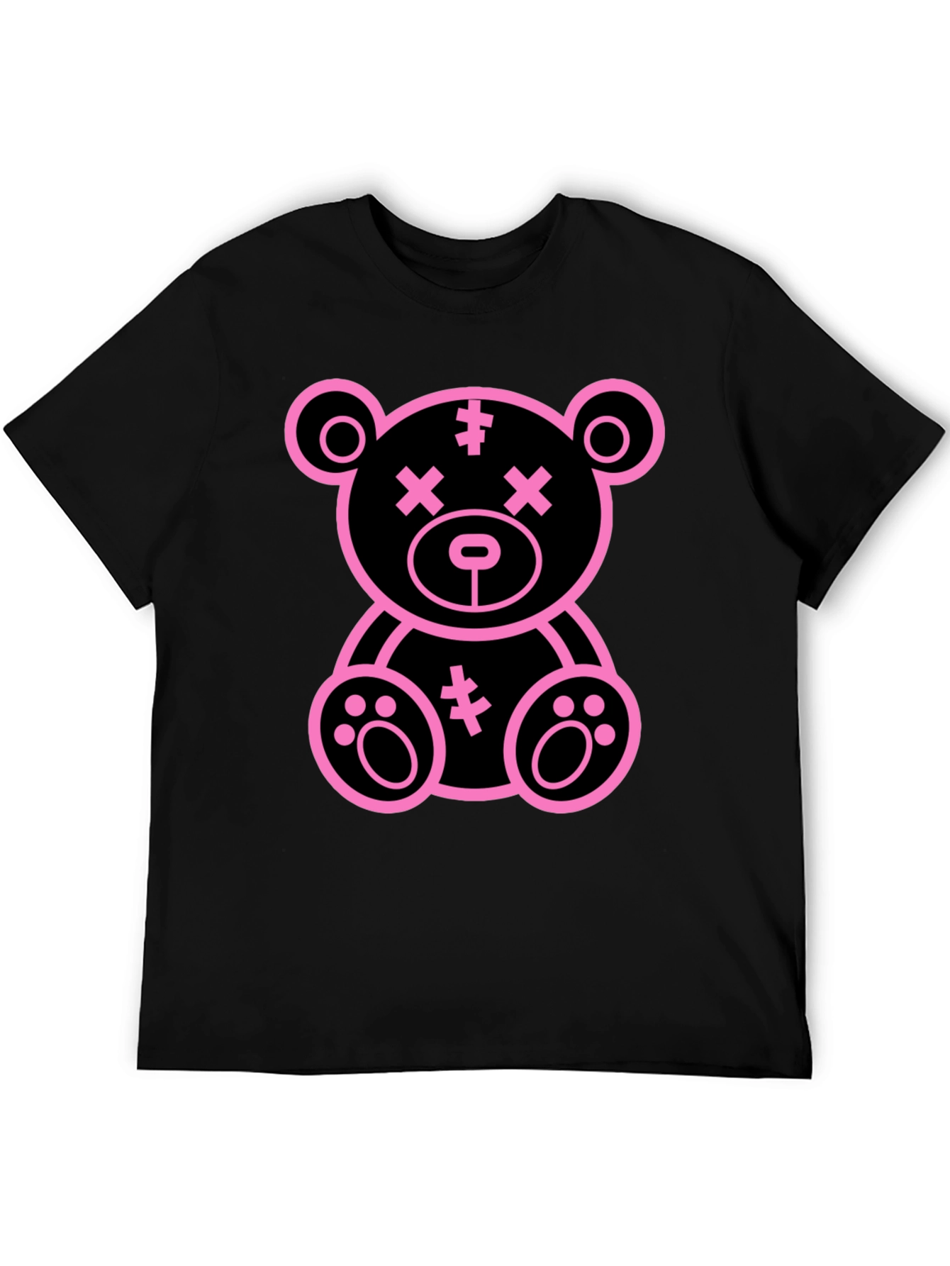 Cool Pink Teddy Bear Graphic Black T-Shirt