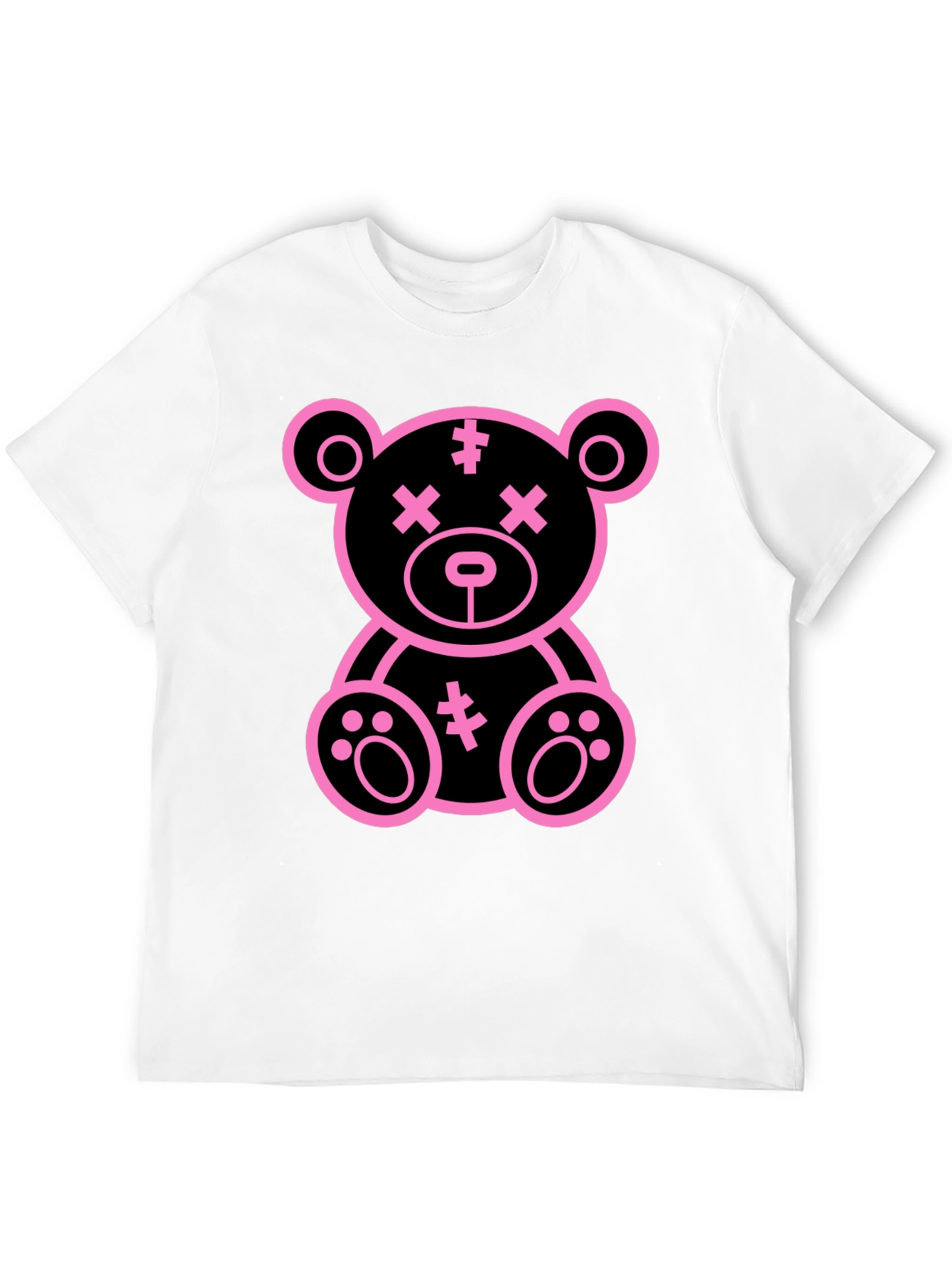 Cool Pink Teddy Bear Graphic Black T-Shirt
