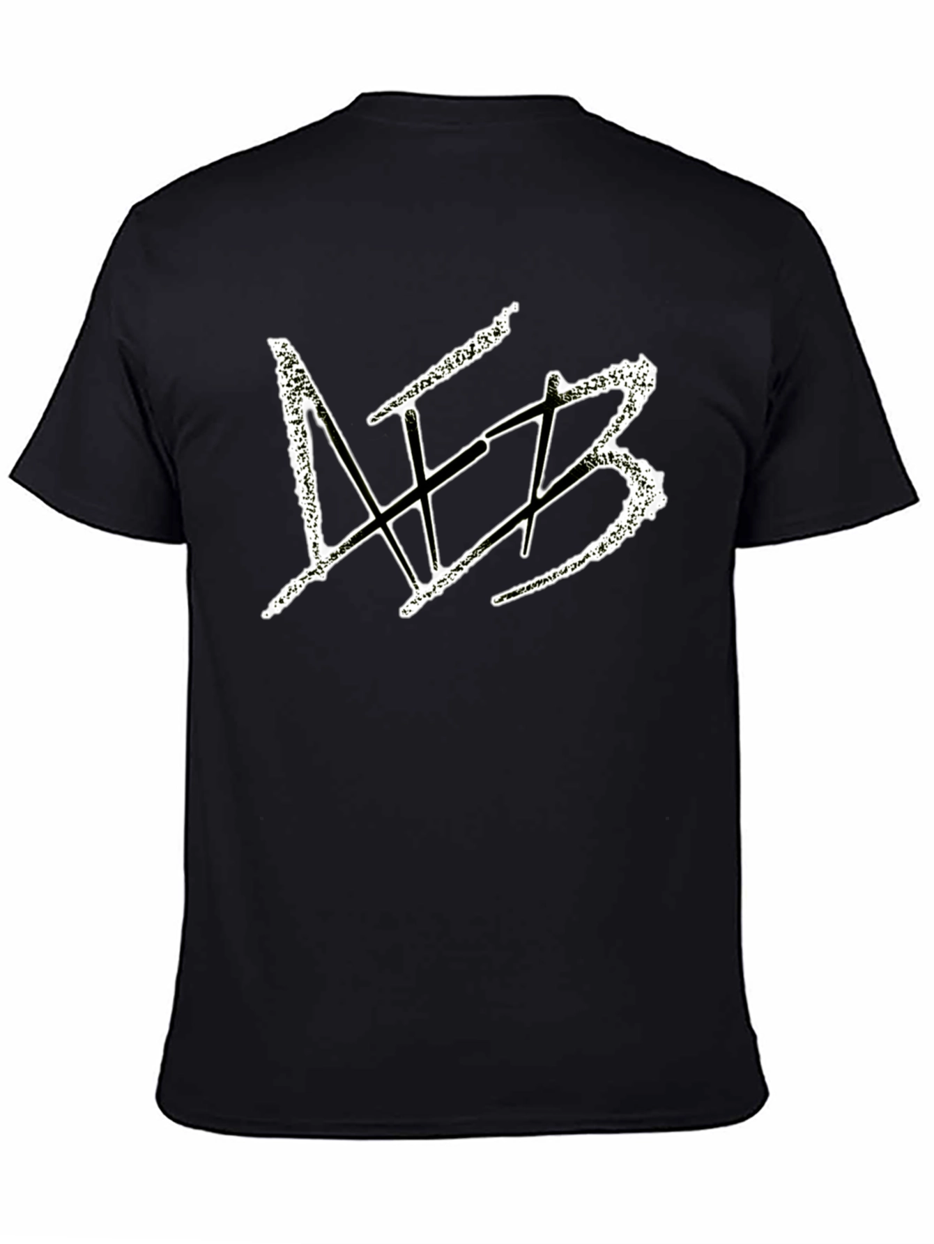 Mens Black Graphic Tee - Distressed White Design