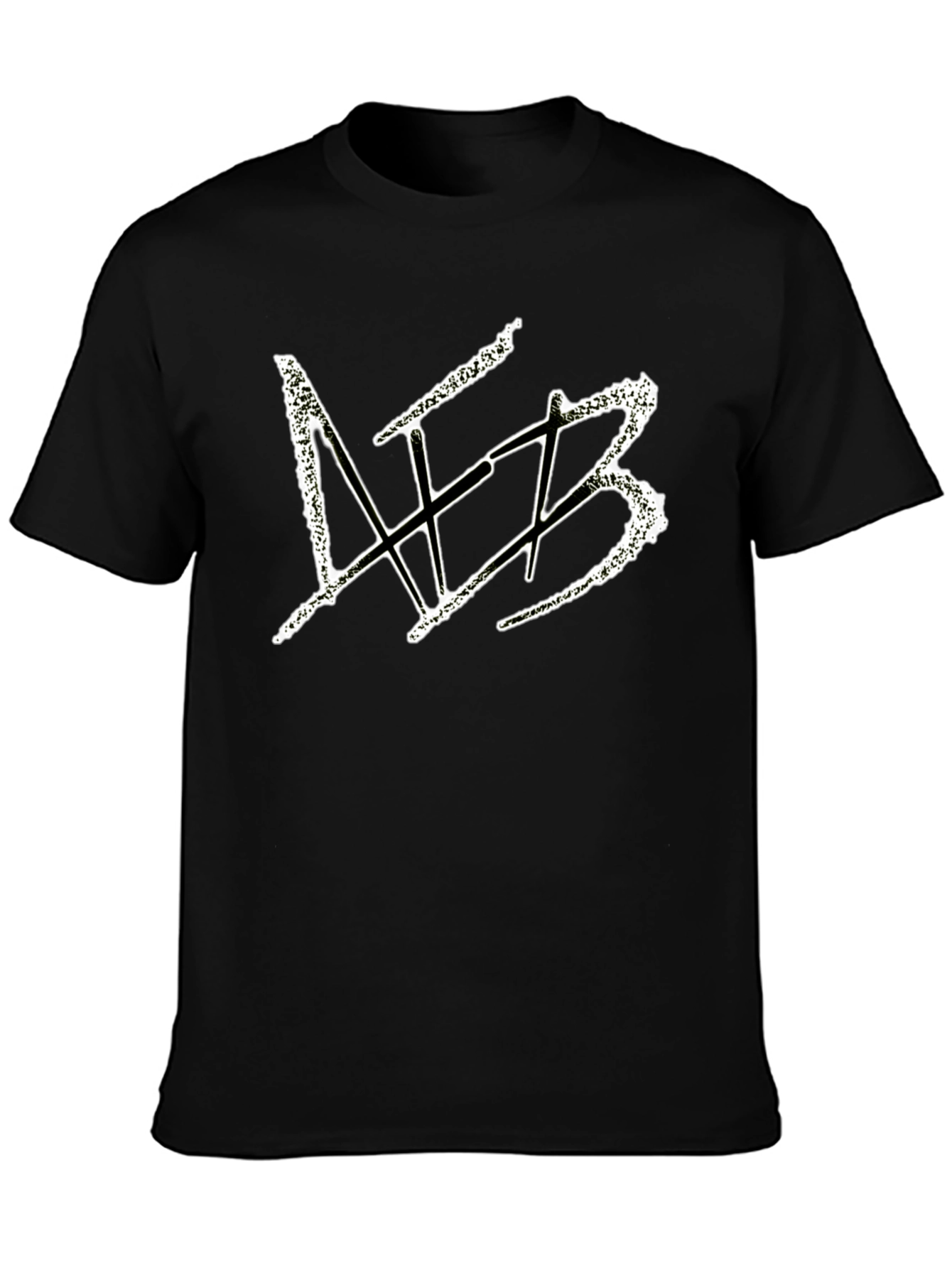 Mens Black Graphic Tee - Distressed White Design