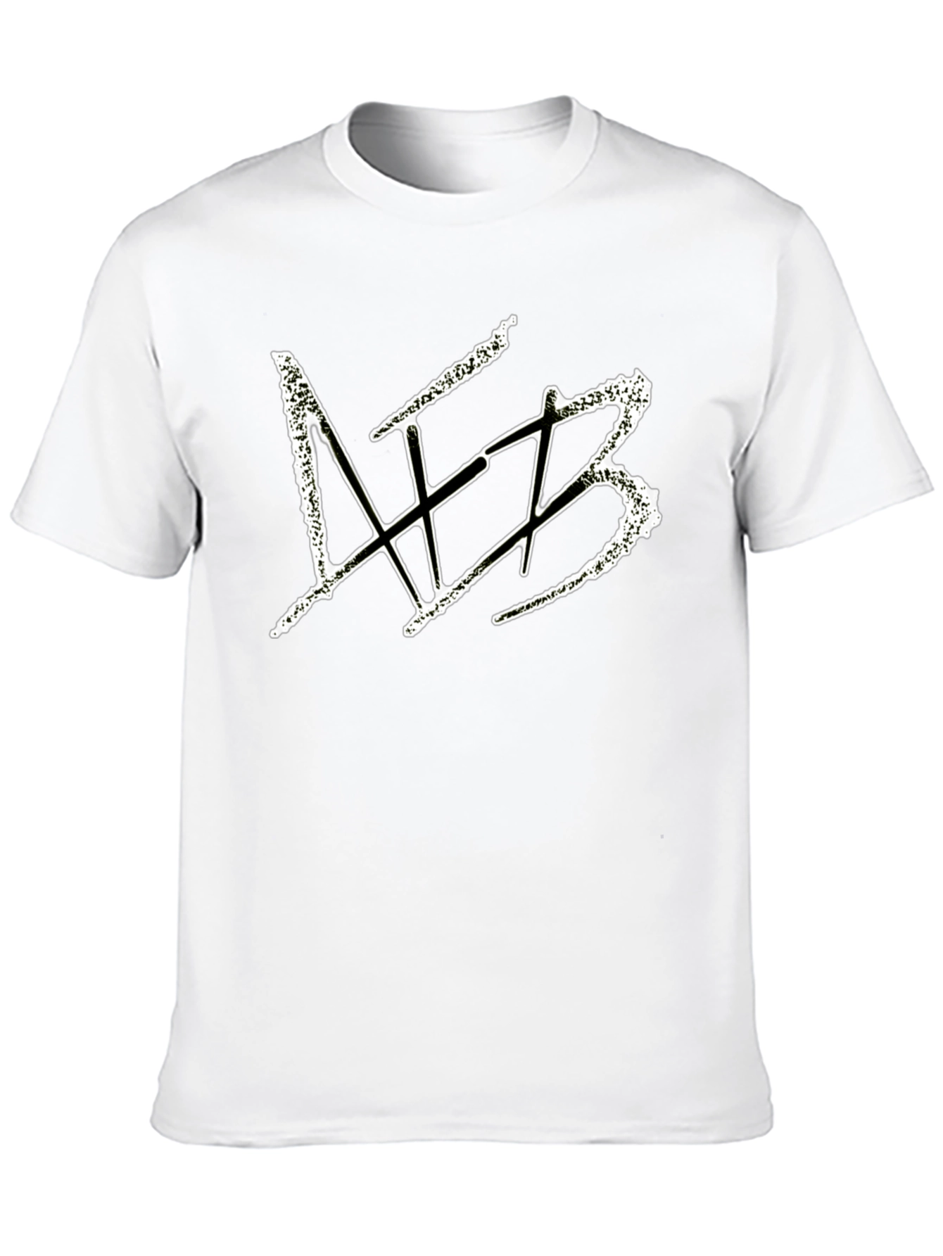 Mens Black Graphic Tee - Distressed White Design