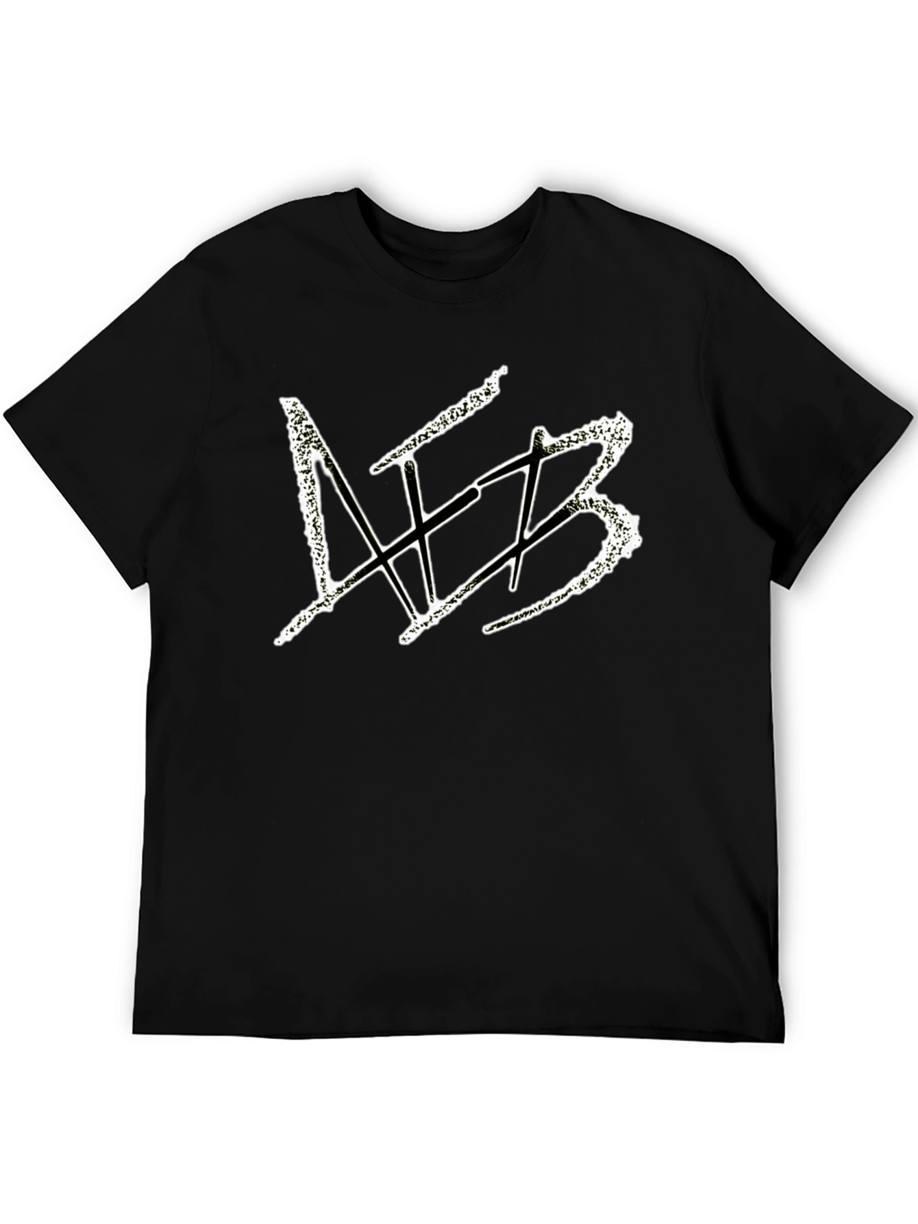 Mens Black Graphic Tee - Distressed White Design