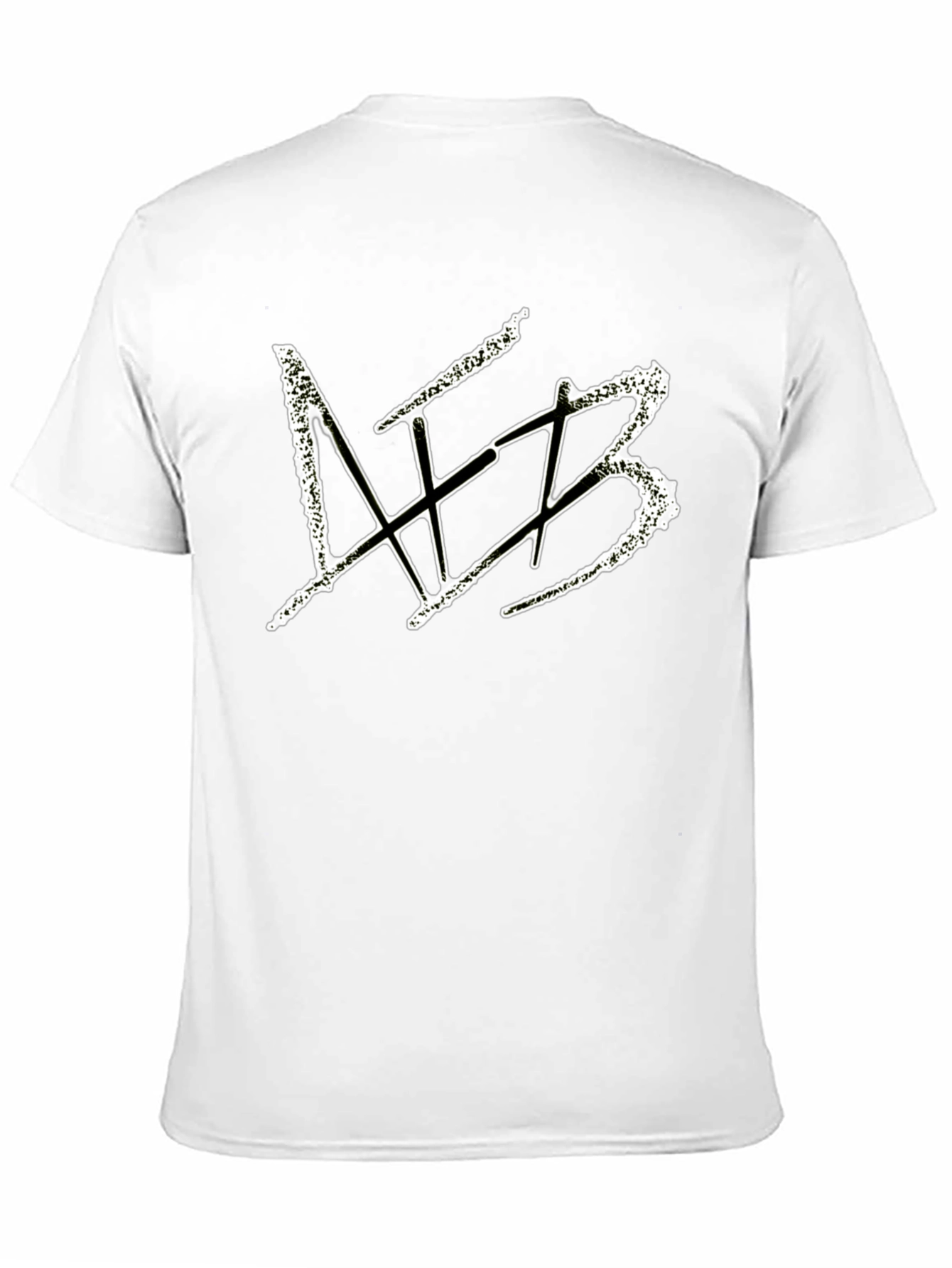 Mens Black Graphic Tee - Distressed White Design