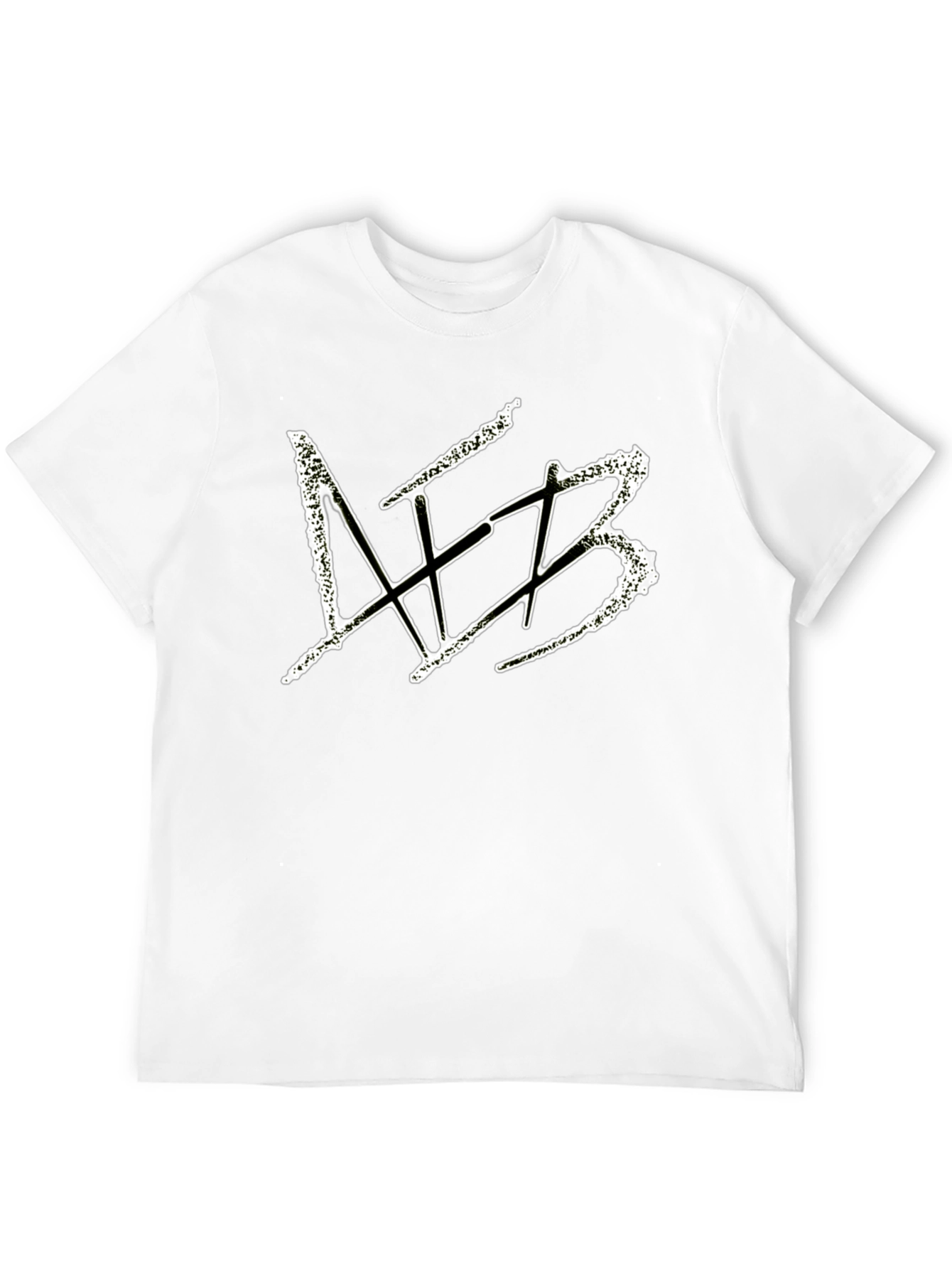 Mens Black Graphic Tee - Distressed White Design