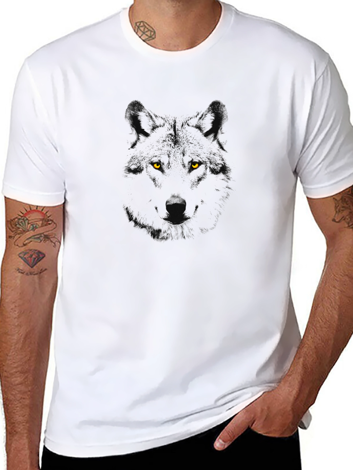 Mens Black Wolf Graphic T-Shirt