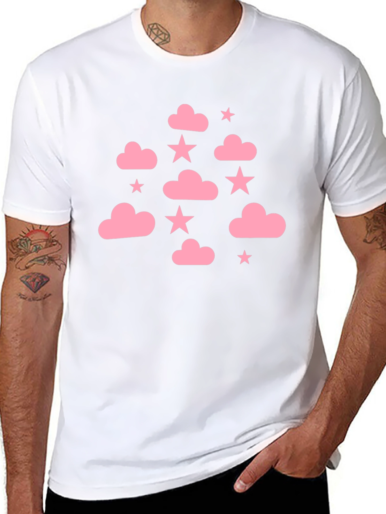 Pink Cloud & Star Black T-Shirt