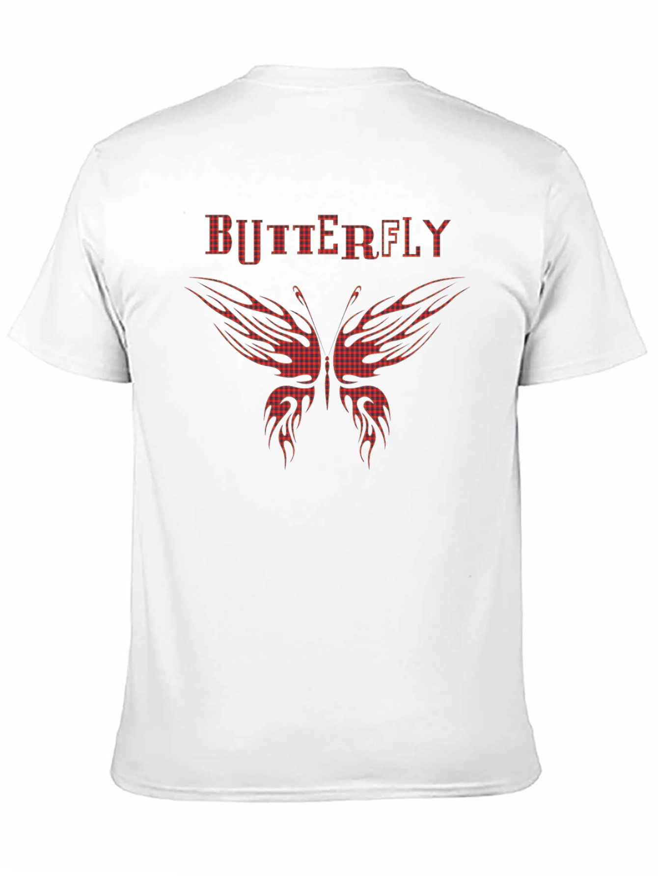 Butterfly Plaid Print Black T-Shirt