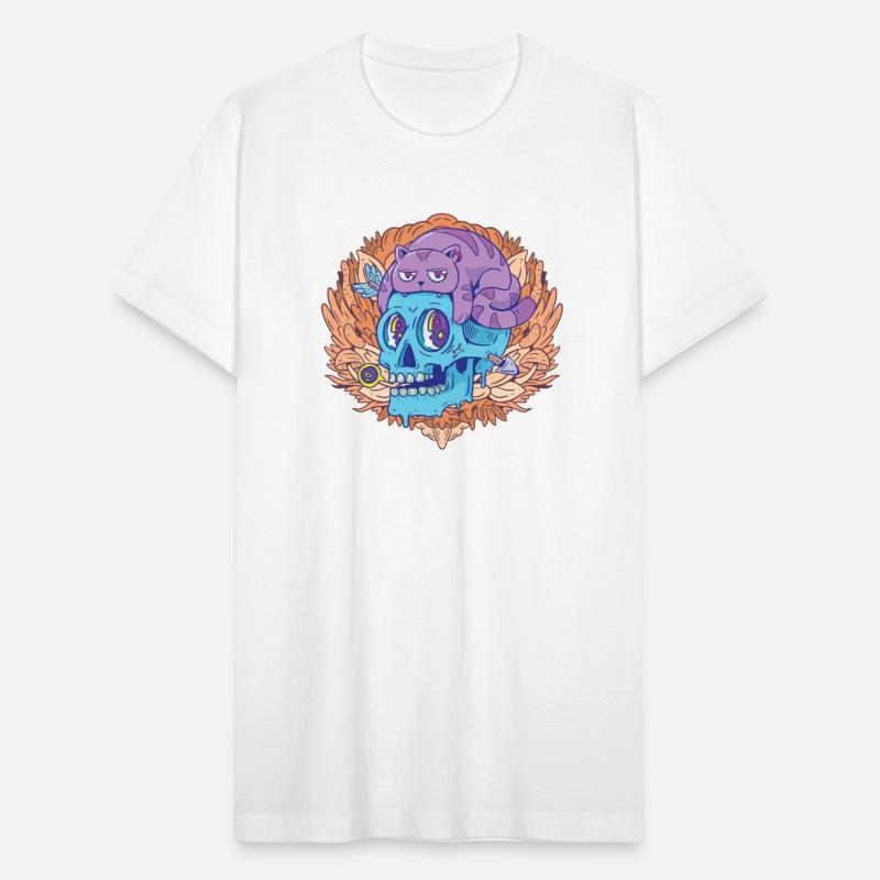 skull cartoon with animal above