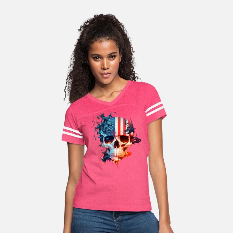 Skull in the American flag (USA) with fire.
