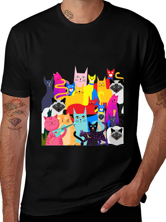 Colorful Cat Graphic Tee - Unique Fun Design