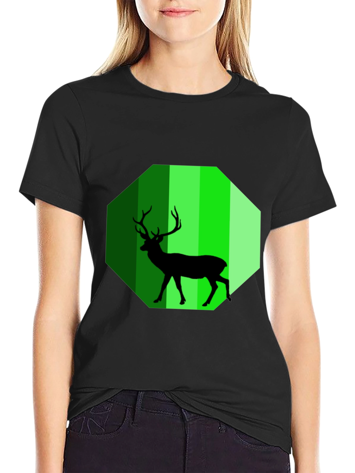 Green Deer Silhouette Graphic Tee