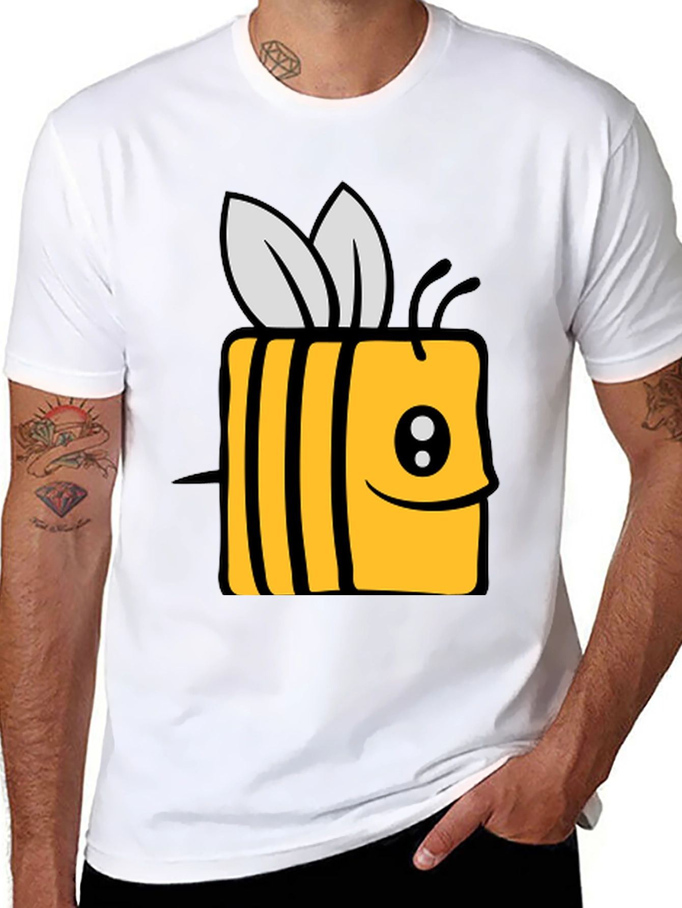 Cute Cartoon Bee Graphic Black T-Shirt