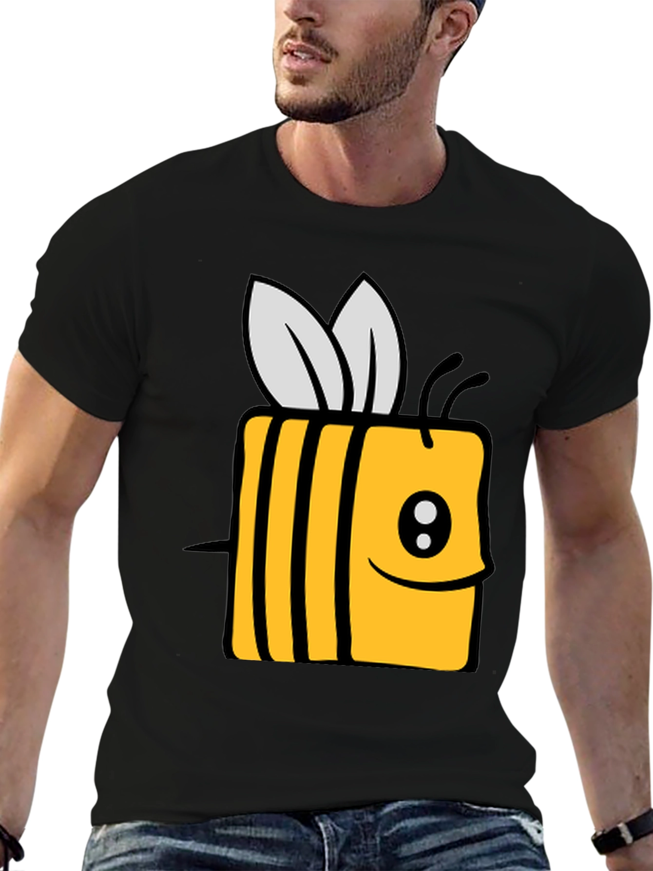 Cute Cartoon Bee Graphic Black T-Shirt