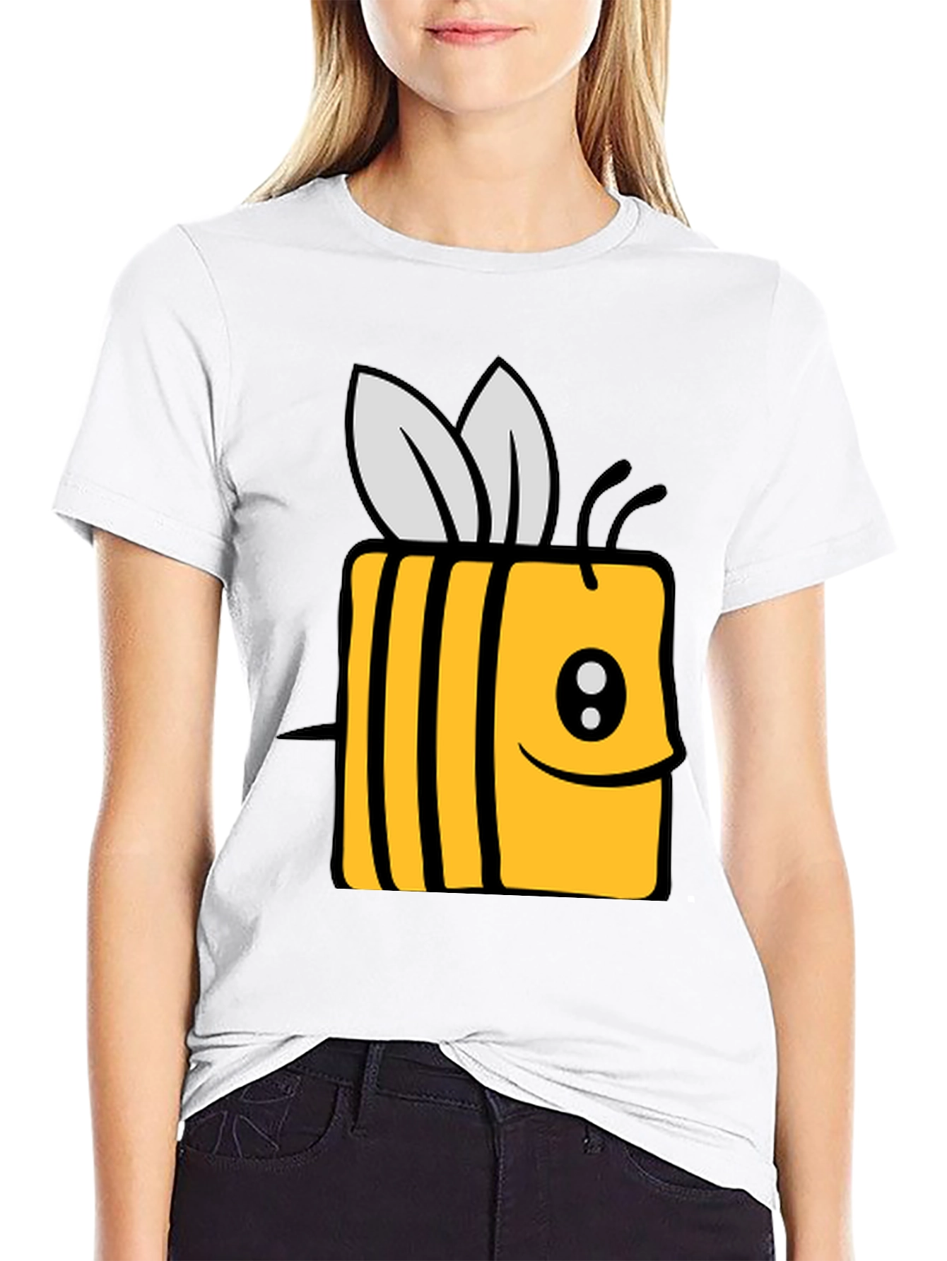 Cute Cartoon Bee Graphic Black T-Shirt